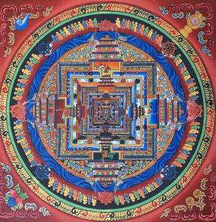 HAND PAINTED KALACHAKRA MANDALA TIBETAN THANGKA ART IN GOLD